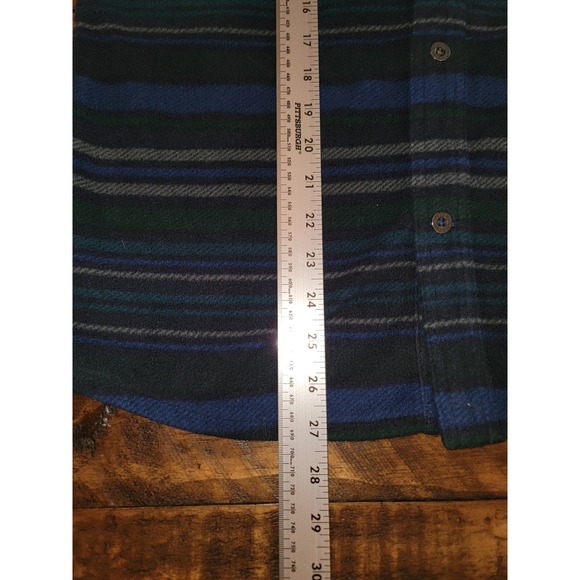 Eddie Bauer Mens Blue Green Striped Fleece Button Down Shirt Small Long Sleeve - Picture 5 of 7